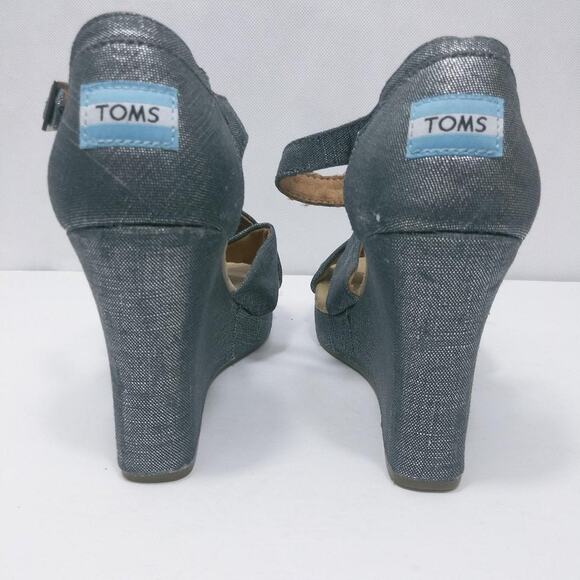 TOMS Sienna Denim Metallic Strappy Wedge Sandal Vacation Size 9.5 - Picture 8 of 11